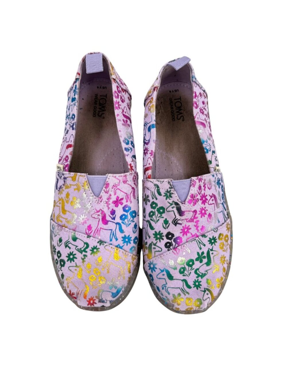 Toms Unicorn Metallic Alpargata Slip-On Shoes Glitter Sole Kids Size 4 EU 36